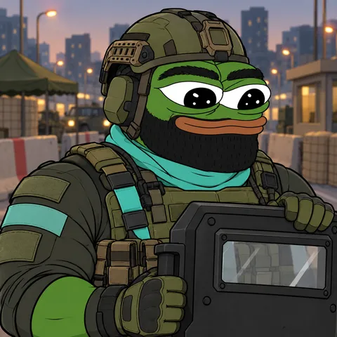 The Heavy Fren concept: Shield The Frens, Shield Operator, holding Modern Ballistic Shield.