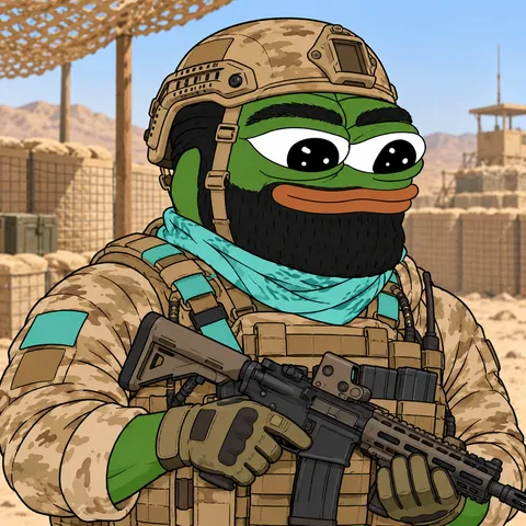 The Heavy Fren concept: Sandbag Sovereign, Desert Infantry, holding Modern Infantry Carbine.