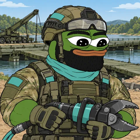 The Heavy Fren concept: Bridge The FUD, Combat Engineer, holding Portable Hydraulic Cutter.
